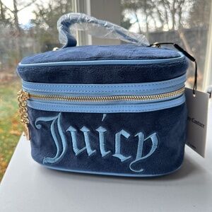 Rare Juicy Couture Blue Makeup Travel Cosmetic Bag Train Case Velour velvet Y2K